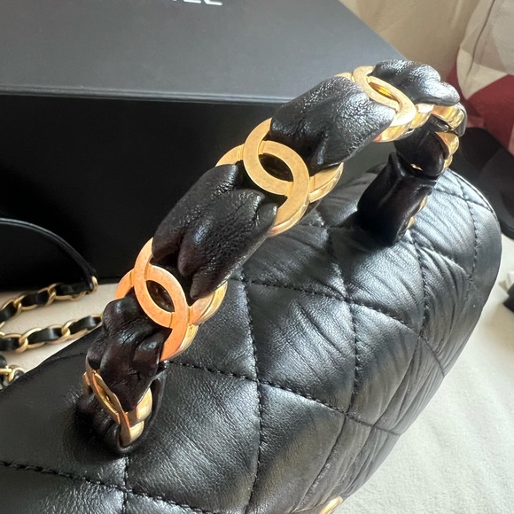 Chanel Crumpled Black Lambskin Quilted CC Links Top Handle Flap SMALL size - Picture 3 of 17